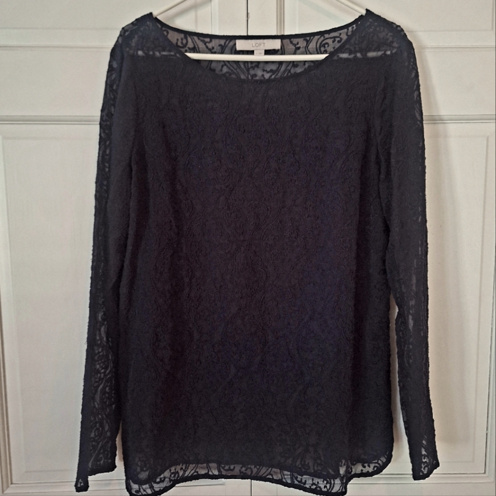 LOFT navy lacy sheer top